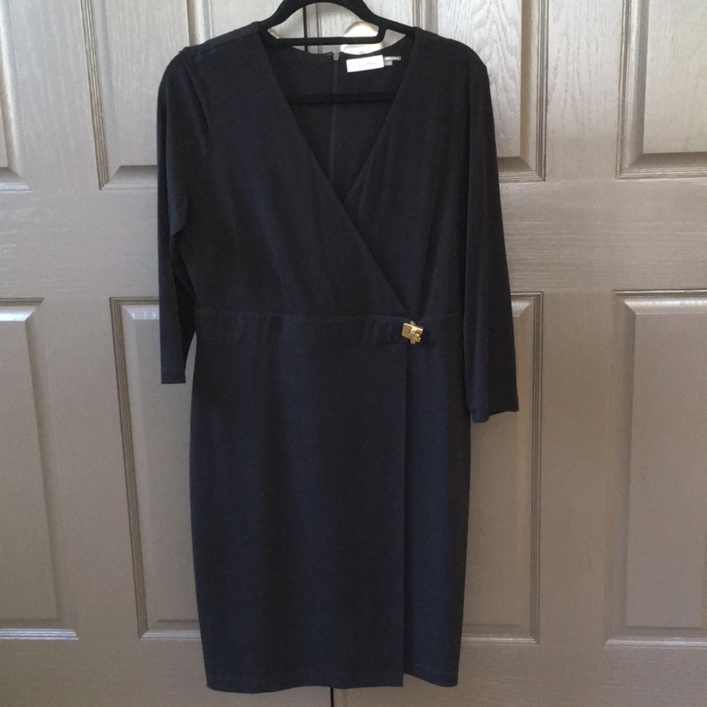 Calvin Klein Black 3/4 Sleeve V-neck Dress